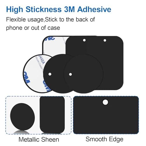 Magnetic Phone Mount Metal Plates, 6 Black Adhesive Discs for Car Holders — view 3