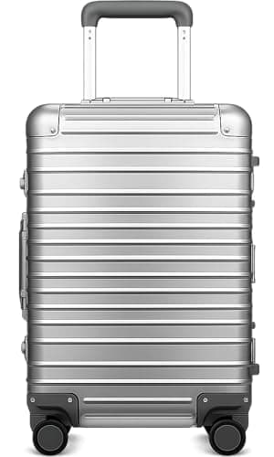 Luggex Aluminium Suitcase, 100% Aluminum Carry on Suitcase, Zipperless Luggage Hardshell Metal Suitcases with 8 Spinner Wheels, TSA Combination Lock (55 x 38 x 23.8 cm, 40L, Silver)