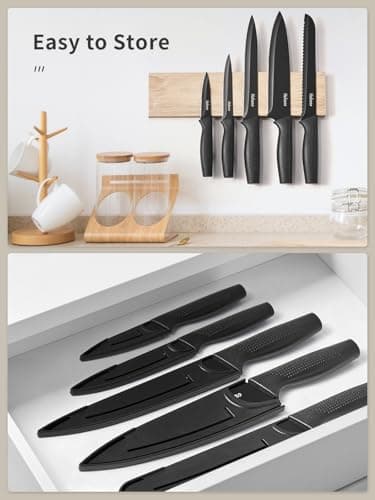 Knife Set, 5 Pieces Kitchen Knives Set with Healthy Anti-Rust Coating, Dishwasher Safe, Stainless Steel Chef Knife Sets with 5 Blade Guards and Knife Sharpener, Perfect Holiday Gifts for Kitchen — view 4