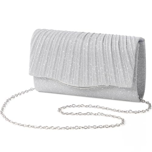 WantGor Clutch Purses for Women, Evening Bag Formal Handbags Shoulder Crossbody Bags for Wedding Cocktail Prom Beach Party (Silver)