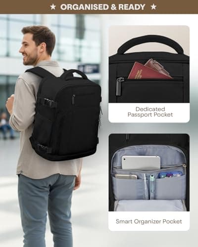 ZHXX Cabin Bag, for Ryanair Cabin Bags 55 x 40 x 20,44L Carry On Bag with a dedicated 17.3″laptop compartment and anti-theft pocket.Black — view 4