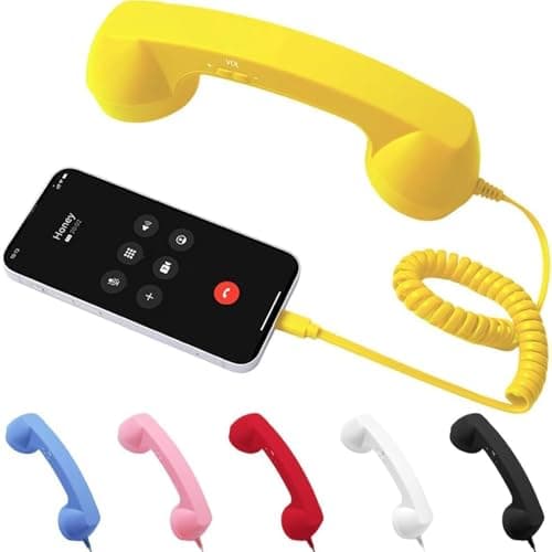 Retro Phone Handset with Type-C Connector, Vintage Telephone Style Handheld Receiver with Microphone & Speaker, Wired Mobile Phone Handset for Home, Office, Desk & Travel (Yellow)