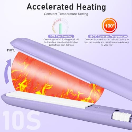 LOPHE Mini Ceramic Plate Hair Straightener, 10s Fast Heating Flat Irons Curling Iron Hair Portable Travel Curling Wand Upgraded Dual-use Hair Curler for Short and All-Hair Types (Purple) — view 5