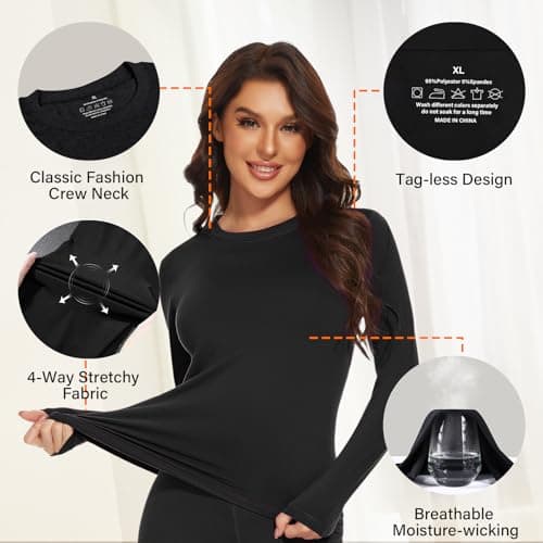SIMIYA Thermal Tops Womens Round Neck Soft Long Sleeve Top Black — view 3