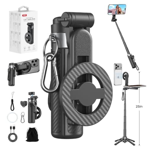 Upgrated 5-in-1 Magnetic Selfie Stick with Remote