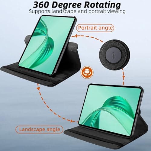 360 Rotation Case for Honor Pad X8a 2024, PU Leather Protective Cover with Rotating Stand & Auto Sleep/Wake (Black) — view 5