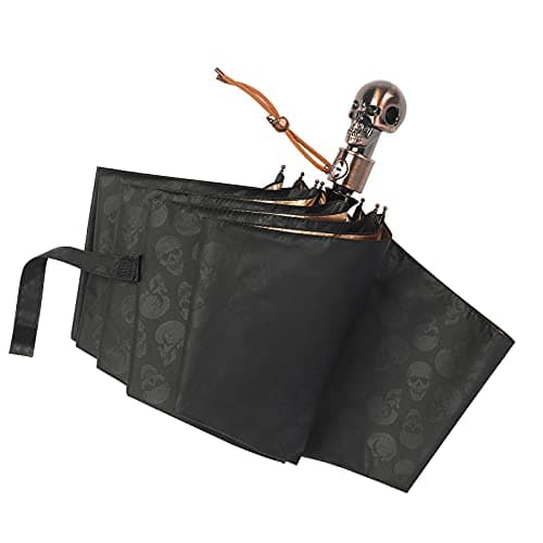 choedii Sun Umbrella UV protection Compact Portable AutomaticParasol Wind Resistant Travel Rain Umbrella For Walking Large Skull Waterproof Folding Umbrella 12.6" 0.89 Lbs (Skull Gold)