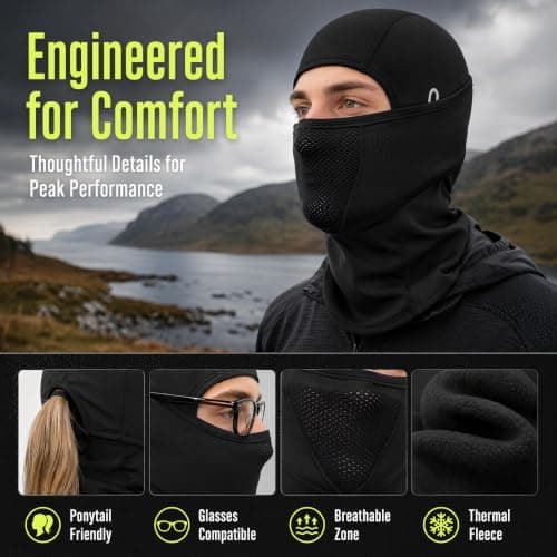 Balaclava for Men & Women, Thermal Ski Mask, Windproof Cycling (Black) — view 4