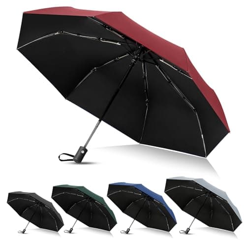 Vicloon Travel Umbrella, Folding Umbrella, 8 Ribs Compact Windproof Umbrella, Auto Open/Close, Sturdy Reinforced Canopy Automatic Portable Umbrella for Men&Women (Wine Red)