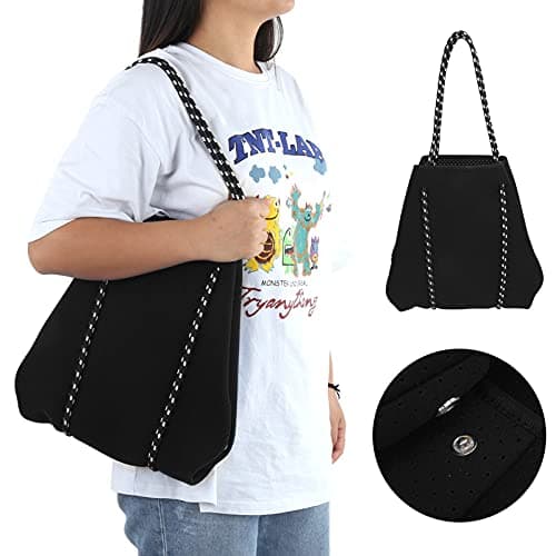 Sunicon Tote Bag for Women, Neoprene Breathable Shoulder Bag, Beach Tote Pool Bags, Large Capacity Handbag for Weekender Travel (Black) — view 6