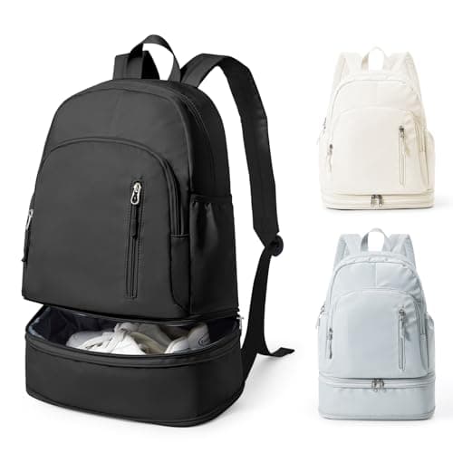 Gym Backpack Womens with Shoe Compartment, Foldable Travel Backpack Waterproof School Bags for Girls, Wet Pocket Carry On Lightweight Small Rucksack for Sports, Yoga - Black