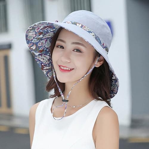 Women's Double Side Fisherman Sun Hat with Large Brim, Foldable for Beach,Double-Side Reversible | UPF 50+ Sunscreen | Large Brim | Foldable & Packable | Ideal for Beach, Travel & Casual Summer Grey — view 2