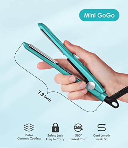 Terviiix Mini Hair Straightener for Short Hair, Small Straighteners Travel Straighteners and Ceramic Plate, Quick and Easy Hair Styling, Dual Voltage, Pouch Included, Blue — view 6