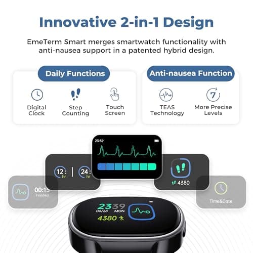 EmeTerm Smart FDA-Cleared Anti-Nausea Wristwatch Touchscreen IP67 Waterproof Morning Motion Sickness Relief Rechargeable Fast Acting Drug Free — view 3