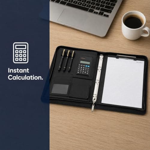 EVERGOODS Leather Portfolio Folder A4, Vegan Leather 4-Ring Conference Folder Includes and Pen Multi-Pocket Travel Document Holder Folder Organiser Office Supplies — view 5