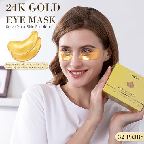 32 Pairs 24K Gold Under Eye Patches, Golden Undereye Pads, Hydrating Eye Masks for Anti Wrinkles Puffy Eyes Dark Circles, Puffiness Eye Bags Eyes Gel Pads, Women Men Travel Skincare Set — view 2