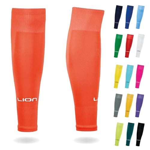 LION SPORTSWEAR Football Sock Sleeves To Accompany Grip Socks - Fits Over Calf/Shin Pads - Variety Of Colours To Match Your Team Kit (Orange)
