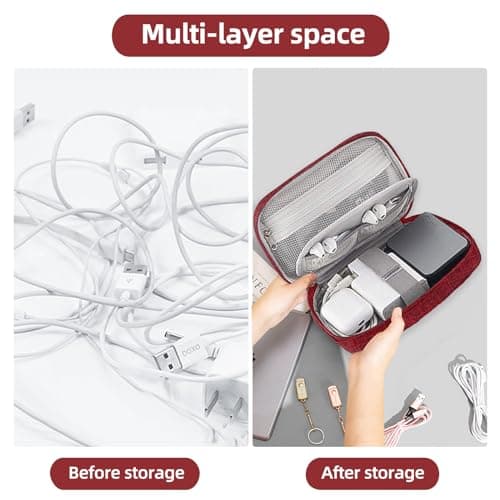 NEUSID Small Travel Cable Organiser Bag, Cable Pouch, Electronics Accessories Organizer Carry Bag, 3 Layers Pouch Storage All-in-One Gadget Storage Bag for Cable, Cord, Charger, Phone, Earphone — view 4