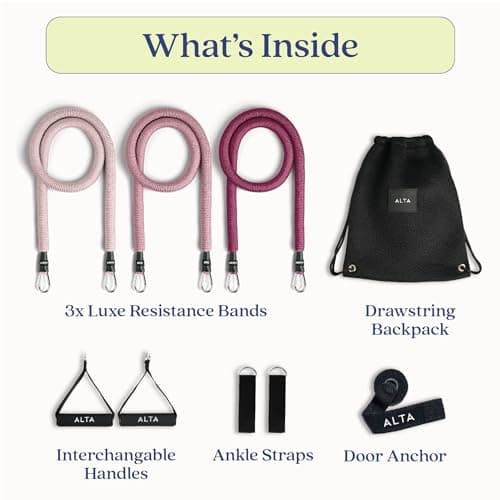 ALTA 'Never-Snap' Exercise Bands with Handles for Women - Full Kit Resistance Bands for Working Out with Handles, Resistance Tubes, Ankle Straps, Door Anchor, Fabric + Rubber Workout Tubes — view 4
