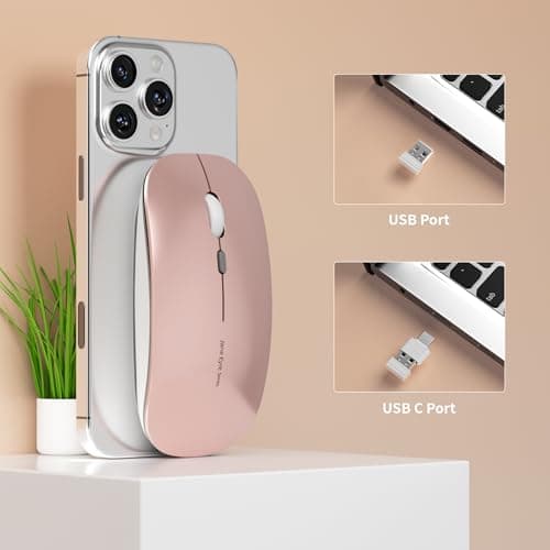 Uiosmuph Q5 Wireless Mouse, Silent Rechargeable Mice for Laptop - Rose Gold — view 4