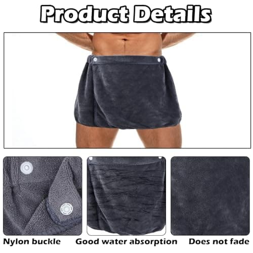YILANJIN Men's Adjustable Bath Skirt, Gray, Microfiber, One Size, Quick Dry, Modern Style, Beach Towel — view 4