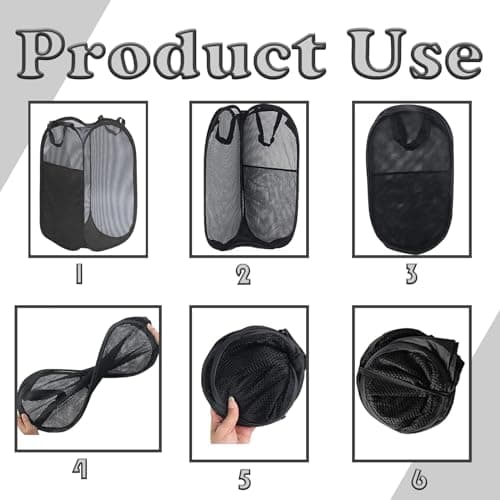 Tyrzol Large Washing Basket Collapsible Mesh Collapsible Washing Basket Pop up Laundry Hamper Basket with Side Pocket Laundry Hampers Mesh Laundry Baskets with Handles for Bathroom College Dorm Black — view 5