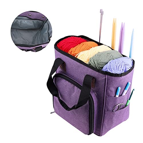 KOKNIT Yarn Storage Containers, Portable Travel Craft Tote Bag with Pockets for Crochet Hooks,Knitting Needles and Accessories, Wonderful Yarn Bag for Beginners — view 2