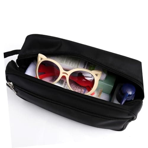 Mikinona Double-Layer Toiletry Bag for Travel Black Polyester Organizer with Outside Pocket Portable Shaving Kit and Cosmetic Storage Case for Men — view 6