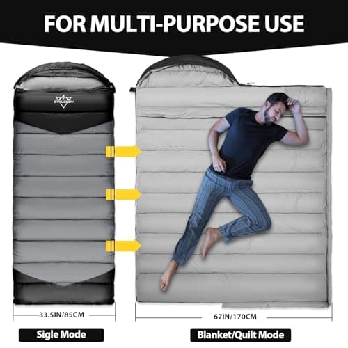 ETGLCOZY Lightweight 3-Season Sleeping Bag for Adults/Kids Camping, Compact w/Compression Sack, Waterproof Ripstop, Portable for Backpacking Hiking Travel, 0-10°C, Black/Grey — view 4
