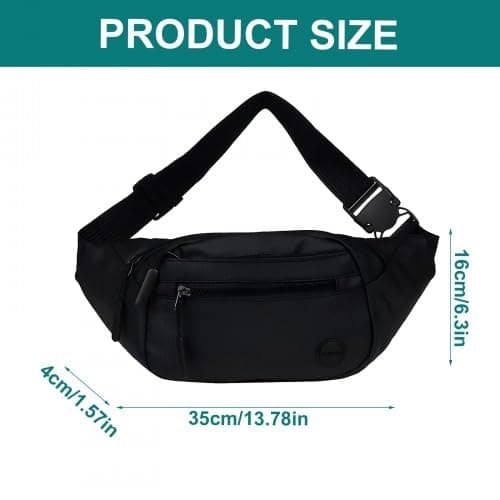 Nylon Bumbag for Men and Women, Waterproof Waist Bag with Adjustable Strap, Black, 35x16x4cm, Lightweight Hip Pack — view 3