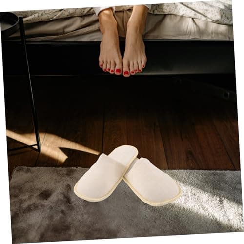 AUTSUPPL 6 Pairs Foldable Travel Slippers Cotton Linen Khaki — view 3
