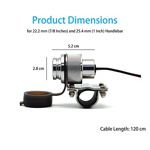 Cliff Top 4A 20W Aluminium Motorcycle USB Charger, with Magnetic Power Switch for 7/8’’ and 1’’ Handlebars on ATV/UTV - Prevents Battery Drain (Silver) — view 4