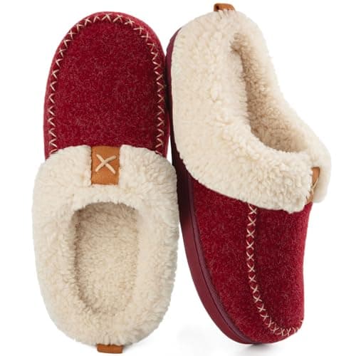 LongBay Women's Warm Slippers Memory Foam Moccasin House shoes 3-4 UK, Red