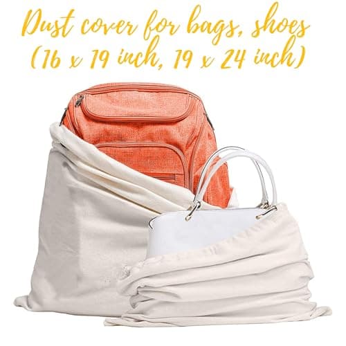 4-Pack Breathable Large 100% Organic Cotton Drawstring Bags For Travel Shoe, Purses Dust Cover Storage Bags - Assorted (M,L,Xl,XXL) — view 4