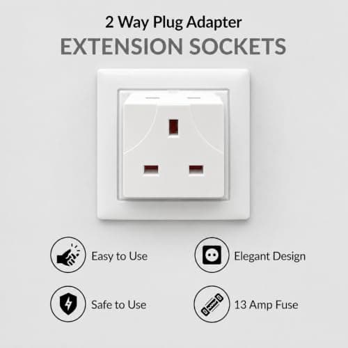1ABOVE 2 Way UK Plug Adapter, 13A 250V Double 3 Pin Socket Extension, 2 Pack — view 4