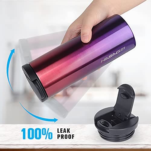 HASAGEI Travel Mug, Insulated Mug for Hot and Cold Drinks, Reusable Cup with Leakproof Lid, Vacuum Stainless Steel Bottle for Coffee and Tea (Red Purple 350ML) — view 4