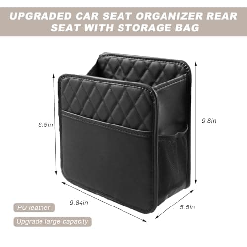 DXNQ Car Seat Back Organizer, Large Capacity Foldable Car Seat Back Hanging Bag with 3 Extra Pockets, Waterproof Leather Car Seat Storage Organizer, Car Travel Essentials Accessories (Black) — view 2