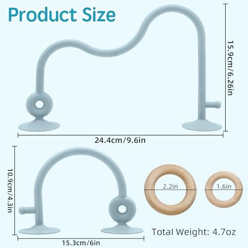 AiTuiTui Baby Toys, Multi Purpose High Chair Suction Toy for Toddler 6 7 8 9 12 Months, Sensory Toys with Wooden Ring Suitable for 1 2 Years Infant Gifts, Blue — view 6