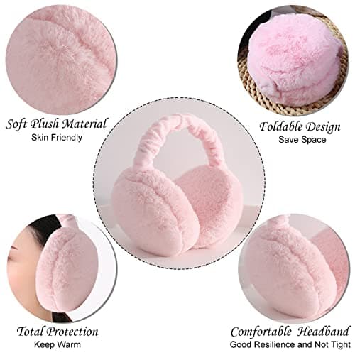 IHCEMIH Ear Muffs, Women Earmuffs Winter Accessories Fluffy Plush Foldable Adults Outdoor Thermal Ear Warmer Skiing Running Ears Covers Protector from Wind Cold Gift for Girls Ladies Pink — view 4