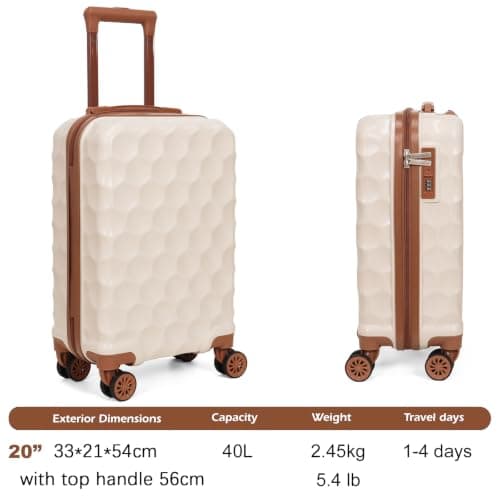 Aklsvion Carry On Suitcase 20 Inch Hand Luggage Travel Trolley Case Cabin Suitcase PC Hardshell Travel Luggage 4 Spinner Wheels Wet Pocket Cabin Bag for Business Travel Fits Ryanair, Easyjet (Beige) — view 2