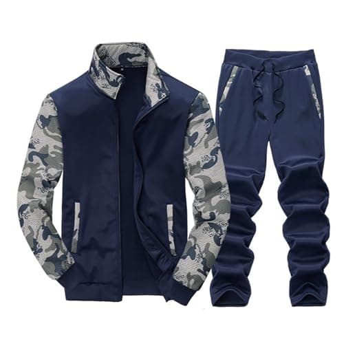 Mens Camo Jacket Tracksuit Military Sportswear Joggers Street Outfit