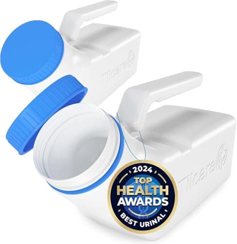 Urinals for Men Glow in The Dark Lid by Tilcare (2 Pack) - 1000mL Thick Plastic Mens Bedpan Bottle with Screw-on Lid - Spill Proof Urinary Chamber - Male Portable Travel Pee Bottles