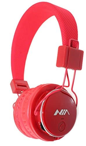 ameego Foldable BT Headphones with Microphone, Micro SD/TF Card Player, FM Radio, 3.5mm AUX in with volume control APP control Stereo Headset for Mobile Phone,Tablet, PC, notebook, Gaming (Red)