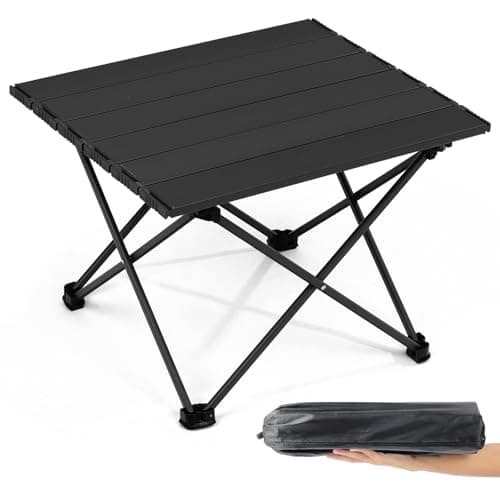Outplea Small Camping Table Foldable, Lightweight Aluminum Roll-up Picnic Table, Outdoor Table Portable for BBQ Fishing Beach, Black