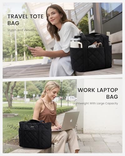 LOVEVOOK Laptop Tote Bags for Women, Lightweight Puffer Handbag for School, Large Work Handbags Ladies Tote Bag with Zip, Quilted Shoulder Bag for College Shopping Work Travel Gym Beach — view 2