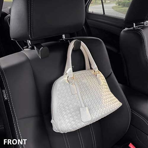 AMVOYOA Headrest Hooks for Car, Back Seat Organizer Black Leather Hanger Holder Hook, for Hanging Purses and Bags and Coats, Pack of 2 — view 3