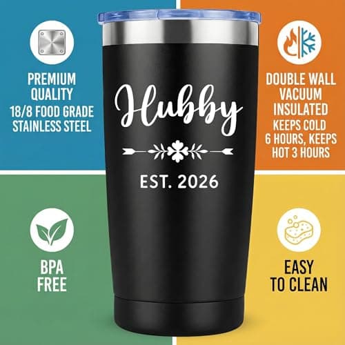 Mr and Mrs 2026 Tumbler Set of 2 - Wifey and Hubby EST 2026 Wedding Gifts for Couples - 20oz Vacuum Insulated Stainless Steel Travel Mug for Bride and Groom - Engagement, Anniversary, Honeymoon Gift — view 2