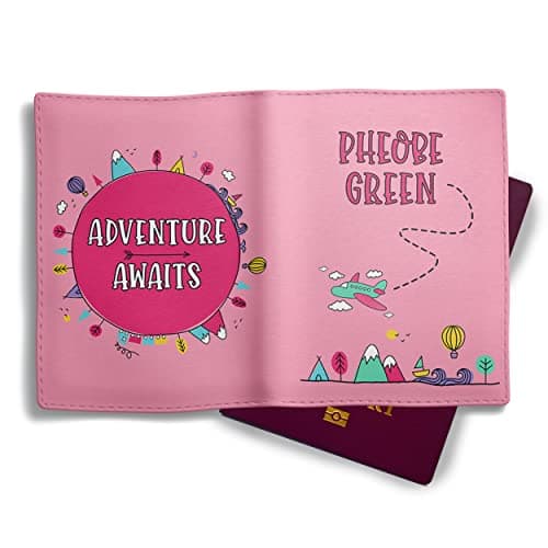 NOT JUST A PRINT My First Passport Cover Personalised - with Any Kids Name | Customised Girl's UK Pink Passport Holder | Children's Child's 1st Passport Wallet Protector (Pink/Mint)