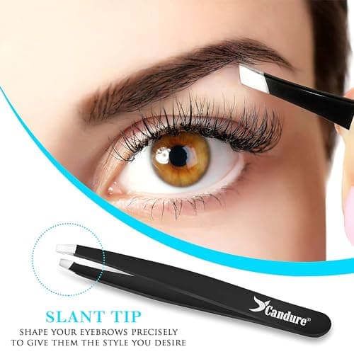 Candure Tweezers for Eyebrows - Professional Stainless Steel Slanted and Pointed Tip Hair Tweezers Set for Ingrown Hair, Blackhead Removal, Eyebrows Plucking Beauty Tool for Women — view 6