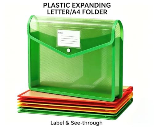 A4 Plastic File Folders, 5 Pcs Assorted Colors Transparent Envelopes, Waterproof Snap Closure Document Organizer, No Dividers, Large Capacity for School Office Home — view 2